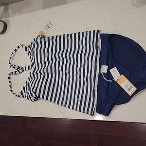 Kona Sol two piece navy & white tankini set, size small